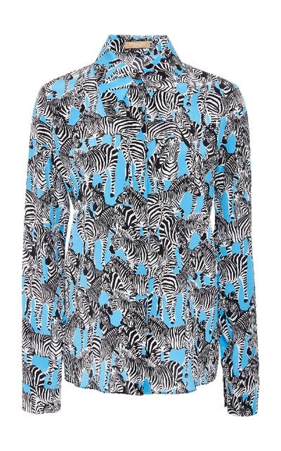 Shop Michael Kors Zebra-print Silk Crepe De Chine Shirt