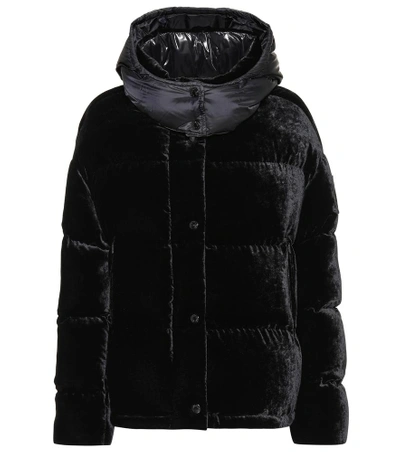 Shop Moncler Caille Velvet Puffer Jacket In Black
