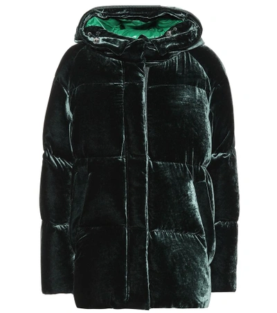 Shop Moncler Butor Velvet Down Jacket In Green