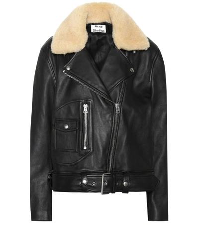 Shop Acne Studios Shearling-trimmed Leather Jacket In Black