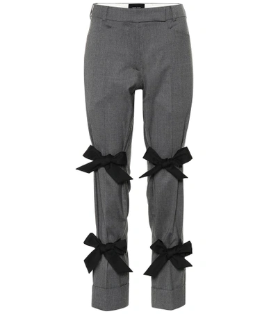 Shop Simone Rocha Bow-trimmed Stretch Wool Pants In Grey