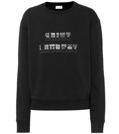 Shop Saint Laurent '70s Logo Cotton Sweatshirt In Black