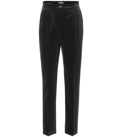 Shop Dolce & Gabbana Velvet Straight-leg Pants In Black