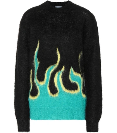 Shop Prada Mohair-blend Intarsia Sweater In Black