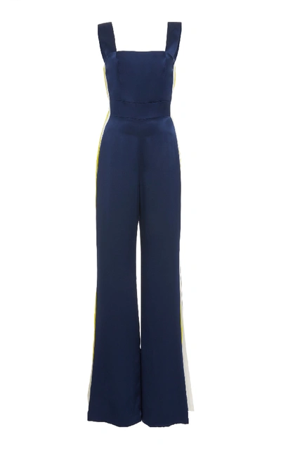 Shop Alexis Luisana Side Stripe Silk Jumpsuit In Navy
