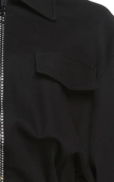 Shop David Koma Crystal Zipper Denim Dress In Black