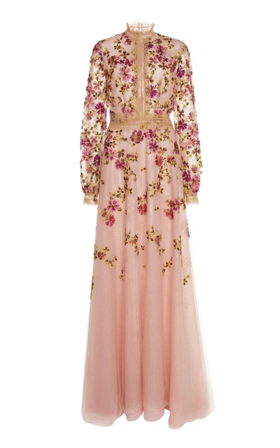 Shop Costarellos Mockneck Romantic Tulle Gown In Pink