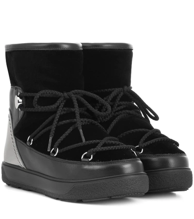 Moncler Stephanie Leather-trimmed Velvet Boots In Black | ModeSens