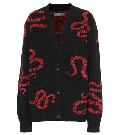 Shop Amiri Snake Cashmere And Wool Cardigan In Black