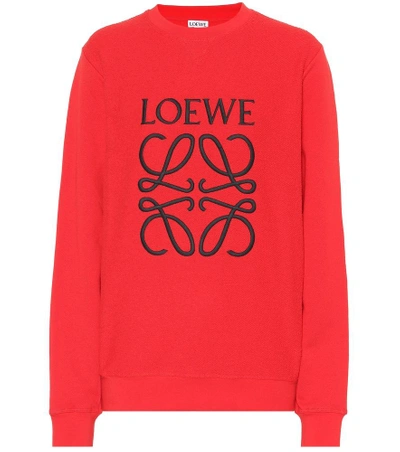 Shop Loewe Embroidered Cotton Sweatshirt In Red
