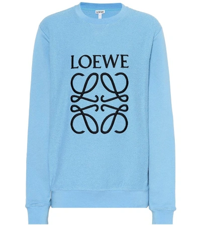 Shop Loewe Embroidered Cotton Sweatshirt In Blue