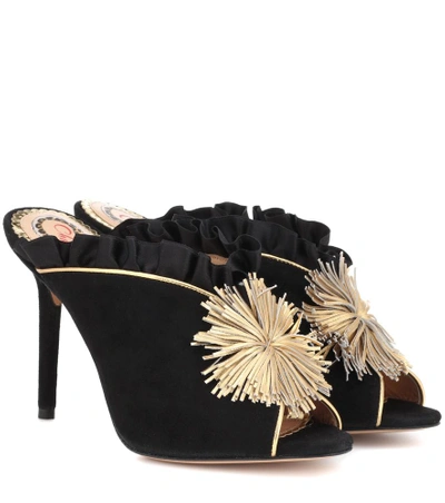 Shop Charlotte Olympia Suede And Satin Mules In Black
