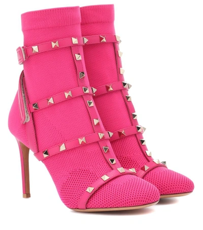 Shop Valentino Rockstud Bodytech Ankle Boots In Pink