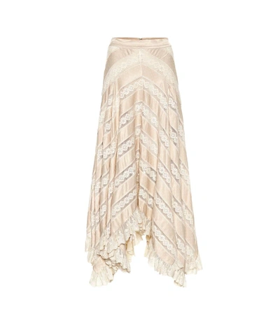 Shop Zimmermann Unbridled Satin And Lace Skirt In Beige