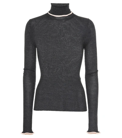Shop Acne Studios Ribbed Turtleneck Sweater In Grey
