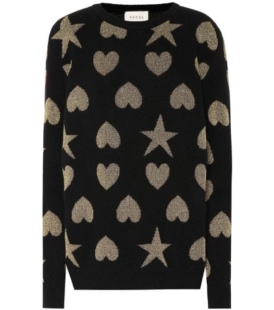 Shop Gucci Hearts And Stars Wool-blend Sweater In Black
