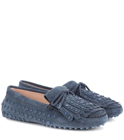 Shop Tod's Gommino Studded Suede Loafers In Blue