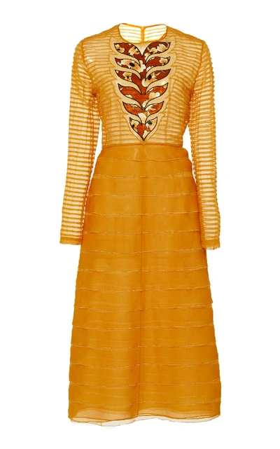 Shop Bottega Veneta Tiered Silk Midi Dress In Yellow