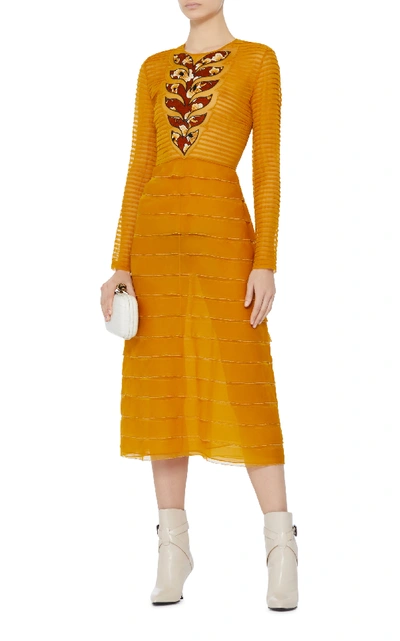 Shop Bottega Veneta Tiered Silk Midi Dress In Yellow