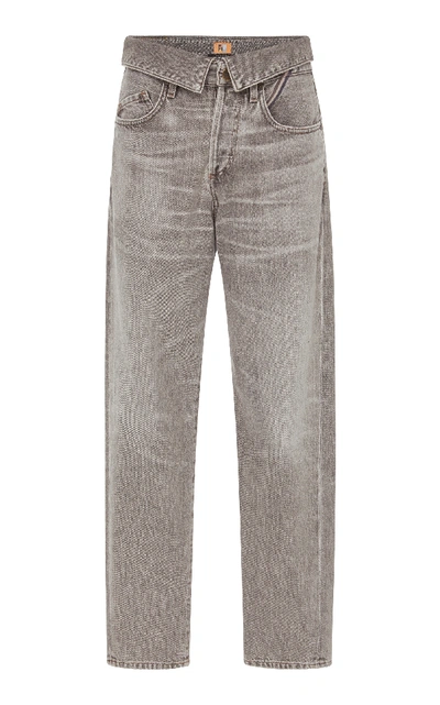 Shop Jean Atelier Flip Foldover High-rise Boyfriend Jeans In Grey