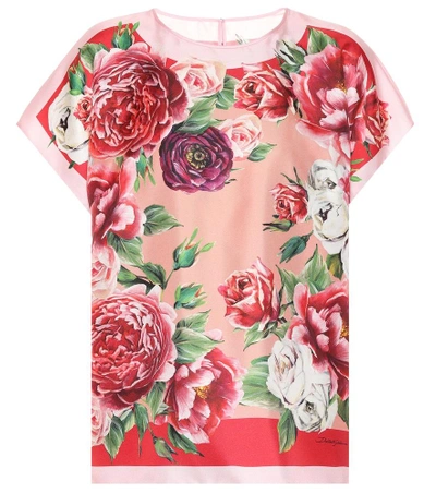 Shop Dolce & Gabbana Floral-printed Silk Blouse In Pink
