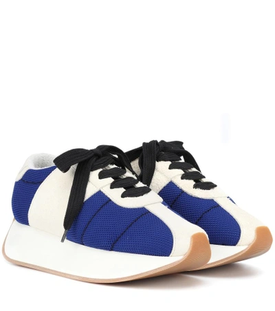 Shop Marni Big Foot Suede And Mesh Sneakers In Blue