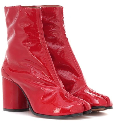 Shop Maison Margiela Tabi Patent Leather Ankle Boots In Red