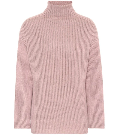 Shop Agnona Cashmere-blend Turtleneck Sweater In Pink