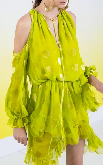 Shop Maria Lucia Hohan Rosalyn Polka Dot Velvet Chiffon Dress In Yellow