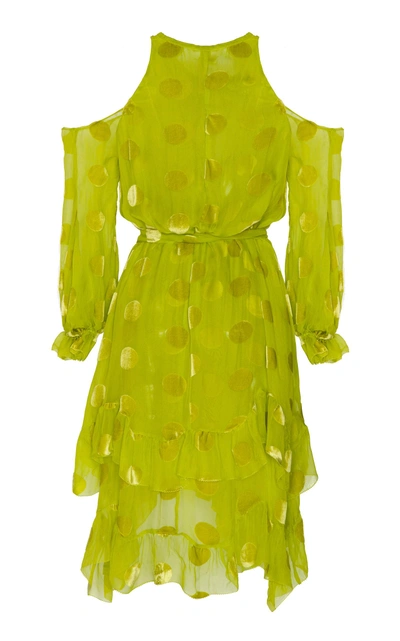 Shop Maria Lucia Hohan Rosalyn Polka Dot Velvet Chiffon Dress In Yellow