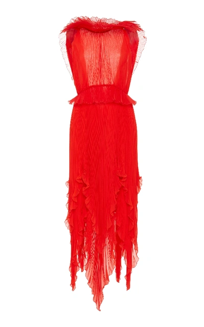 Shop Givenchy Pleated Silk-georgette Midi Dress In Red