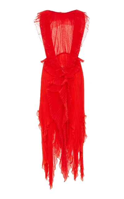 Shop Givenchy Pleated Silk-georgette Midi Dress In Red