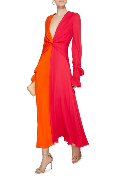 Shop Carolina Herrera V-neck Long Sleeve Dress In Pink