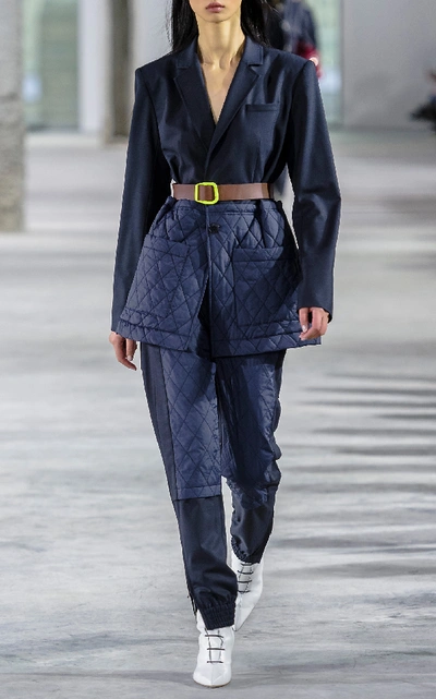 Shop Tibi Quilted Nylon Pant In Navy