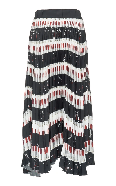 Shop Prada Printed Plissé-satin Midi Skirt