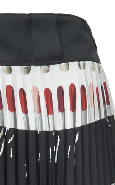 Shop Prada Printed Plissé-satin Midi Skirt