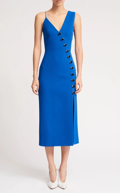 Shop David Koma Asymmetric Oversized Crystal Dress In Blue