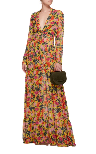 Shop Saloni Alexia Tie-front Floral-print Silk-chiffon Maxi Dress