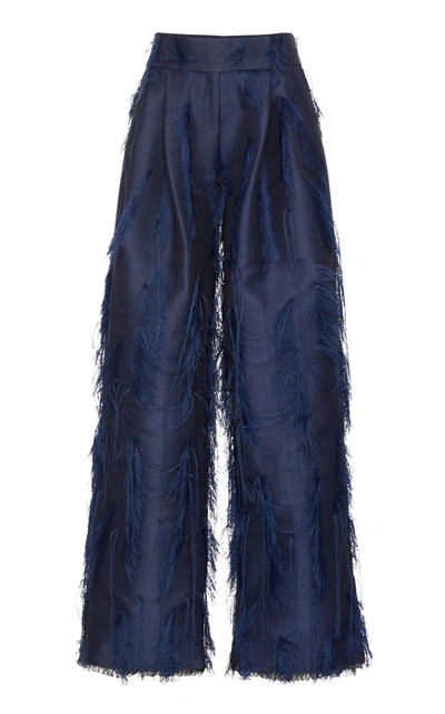 Shop Marina Moscone Pleated Fringe Trouser In Navy