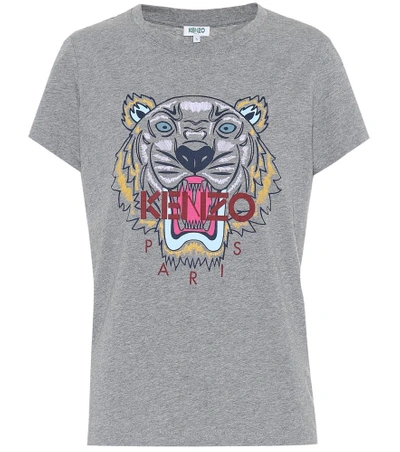Shop Kenzo Tiger Logo Cotton T-shirt In Grey