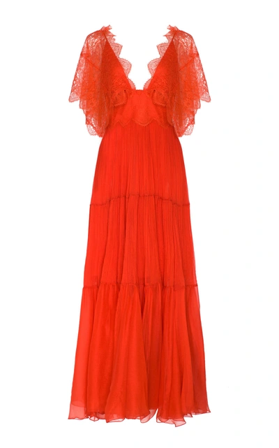 Shop Maria Lucia Hohan Tarika Silk Mousseline Gown In Orange