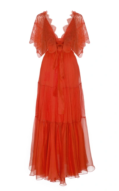 Shop Maria Lucia Hohan Tarika Silk Mousseline Gown In Orange