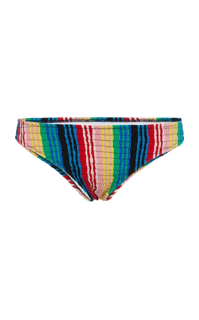 Shop Diane Von Furstenberg Smocked Striped Bikini Briefs