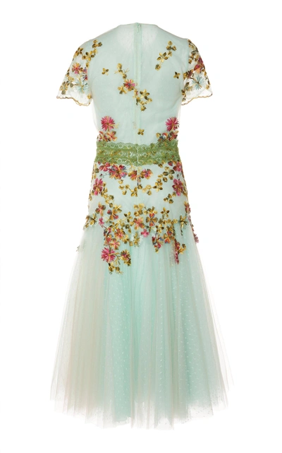 Shop Costarellos Illusion Embroidered Tulle Dress In Green