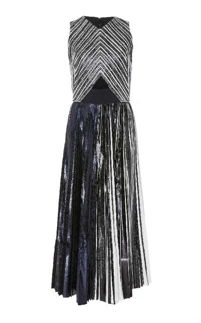 Shop Proenza Schouler Cutout Pleated Lamé Midi Dress In Grey