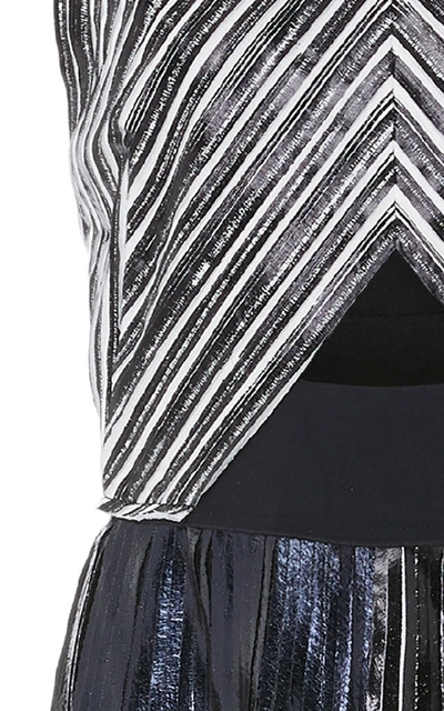 Shop Proenza Schouler Cutout Pleated Lamé Midi Dress In Grey