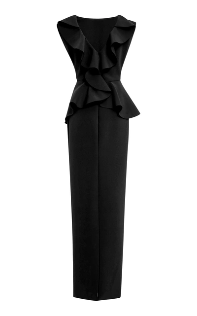 Shop Rachel Gilbert Adelaide Peplum Top Gown In Black
