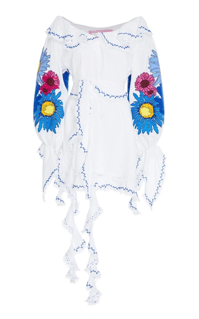 Shop Yuliya Magdych Loves Me Loves Me Not Embroidered Linen Apron Dress In White