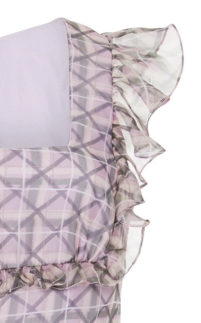 Shop Alexa Chung Checkered Ruffle Organza Midi Dress In Pink