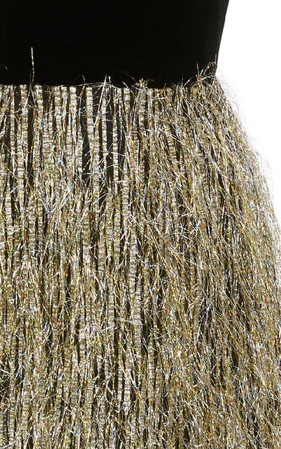 Shop Markarian M'o Exclusive Disco Tech Fringe Velvet Midi Dress In Metallic